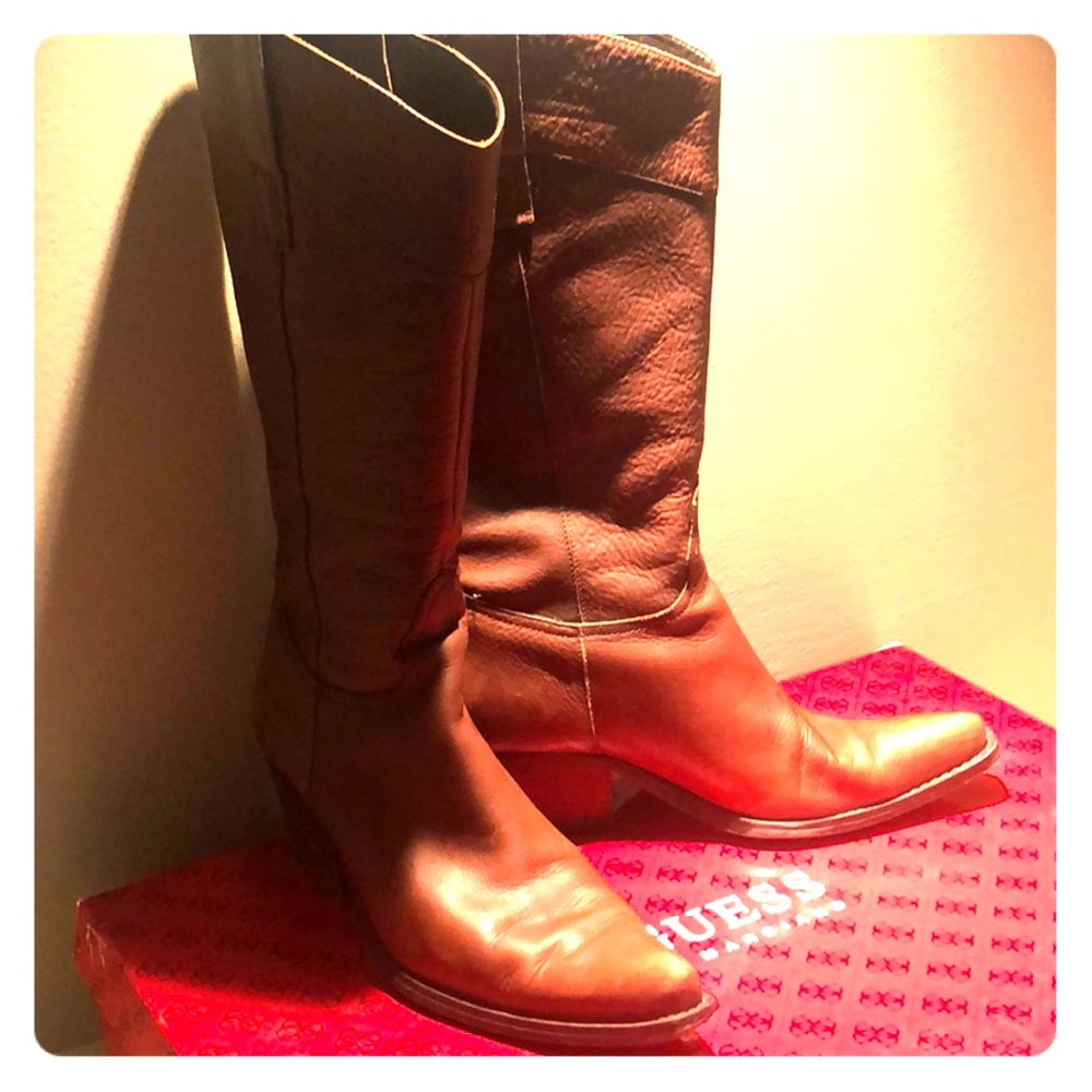 Guess Dark Brown Leather Western Boot size 8